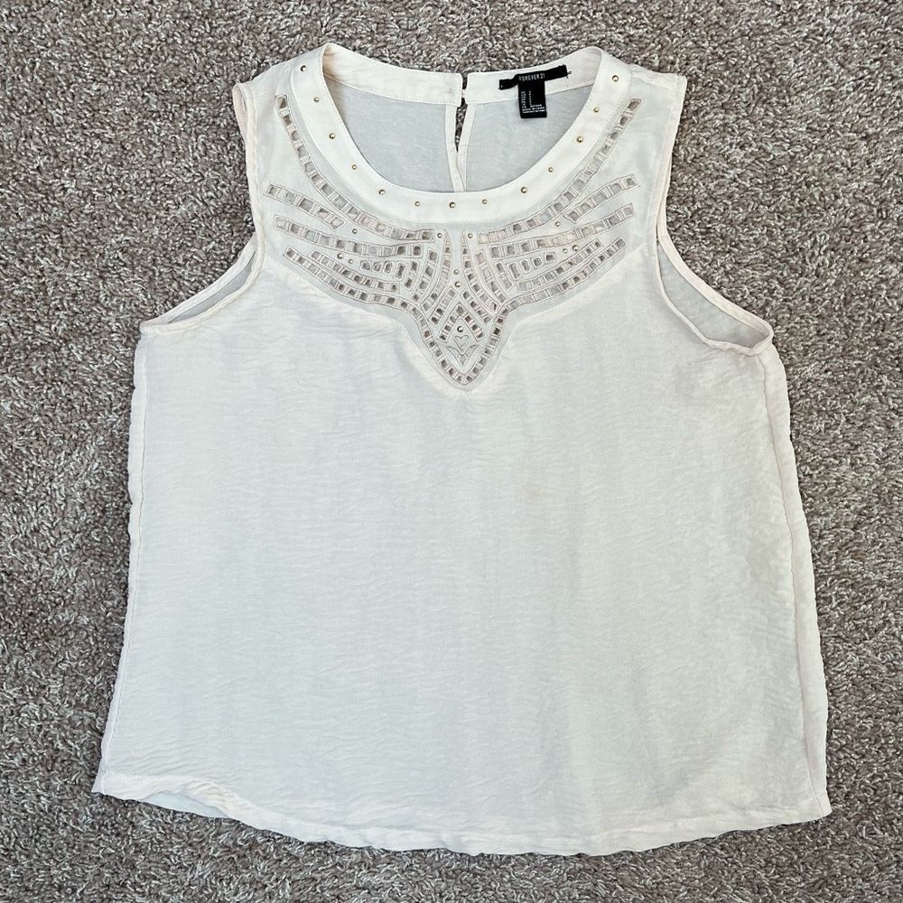 Forever 21 Studded Laser Cut Blouse Tank Top
